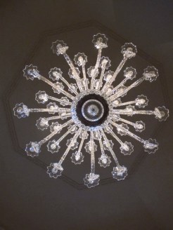 From the bottom of a chandelier